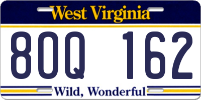 WV license plate 8OQ162