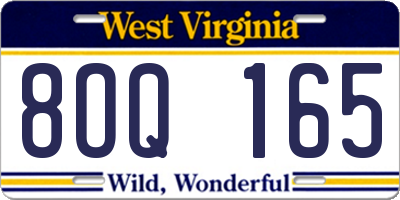 WV license plate 8OQ165