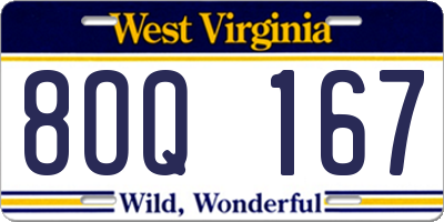WV license plate 8OQ167