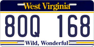 WV license plate 8OQ168