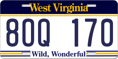 WV license plate 8OQ170