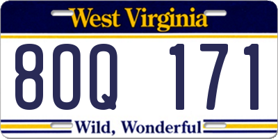 WV license plate 8OQ171