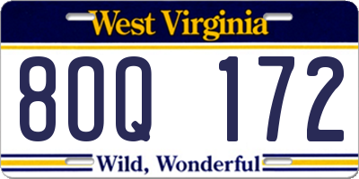 WV license plate 8OQ172