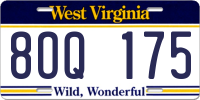 WV license plate 8OQ175