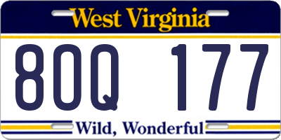 WV license plate 8OQ177