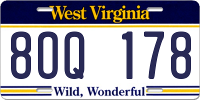 WV license plate 8OQ178