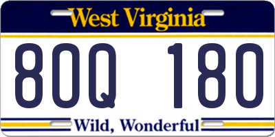 WV license plate 8OQ180