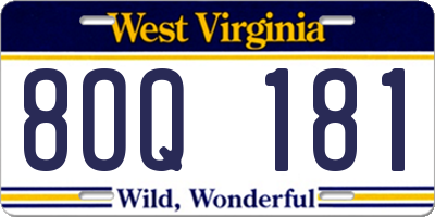 WV license plate 8OQ181