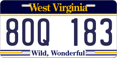 WV license plate 8OQ183