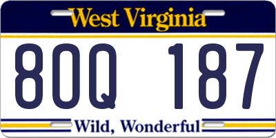WV license plate 8OQ187