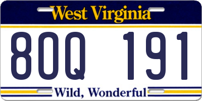 WV license plate 8OQ191