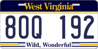 WV license plate 8OQ192