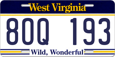 WV license plate 8OQ193