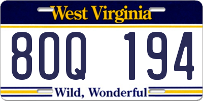 WV license plate 8OQ194