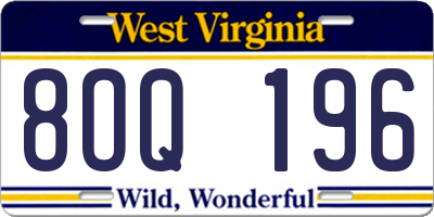 WV license plate 8OQ196