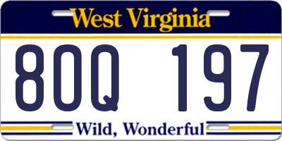 WV license plate 8OQ197