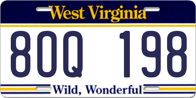 WV license plate 8OQ198