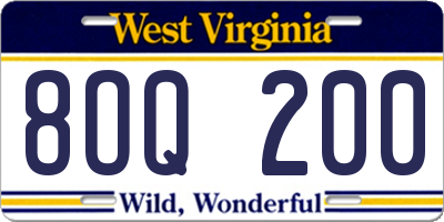 WV license plate 8OQ200