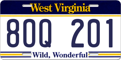 WV license plate 8OQ201