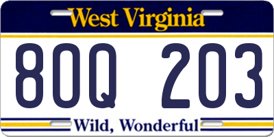WV license plate 8OQ203