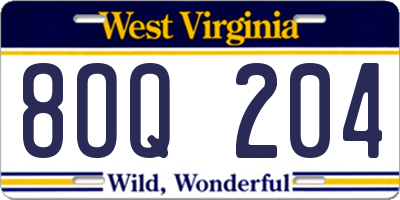WV license plate 8OQ204