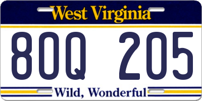 WV license plate 8OQ205