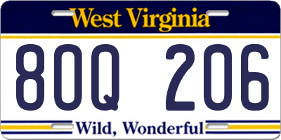 WV license plate 8OQ206