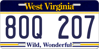 WV license plate 8OQ207