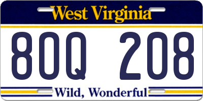 WV license plate 8OQ208