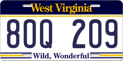 WV license plate 8OQ209