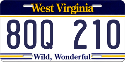 WV license plate 8OQ210