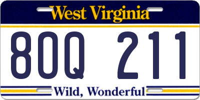 WV license plate 8OQ211