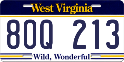 WV license plate 8OQ213