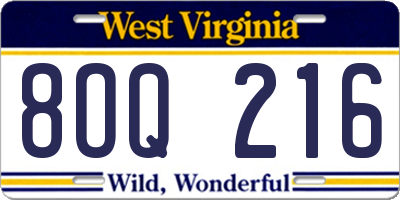 WV license plate 8OQ216