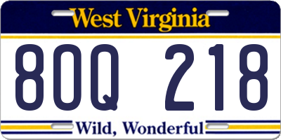 WV license plate 8OQ218