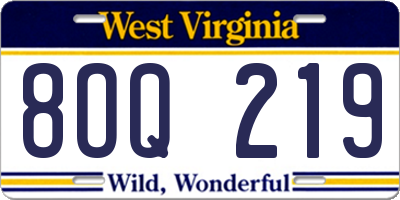 WV license plate 8OQ219
