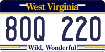 WV license plate 8OQ220