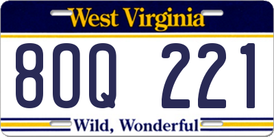 WV license plate 8OQ221