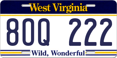 WV license plate 8OQ222