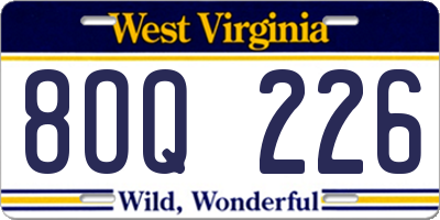 WV license plate 8OQ226