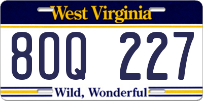 WV license plate 8OQ227
