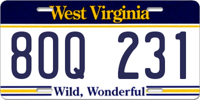 WV license plate 8OQ231