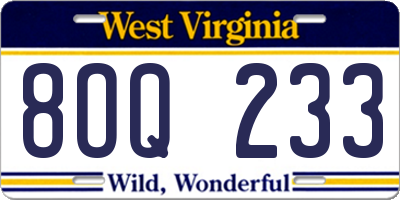 WV license plate 8OQ233