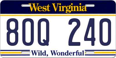 WV license plate 8OQ240