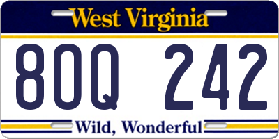 WV license plate 8OQ242