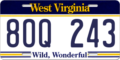 WV license plate 8OQ243