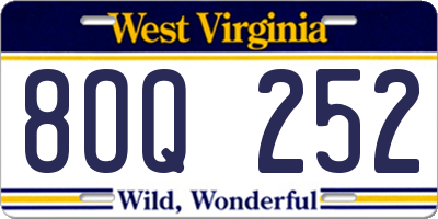 WV license plate 8OQ252