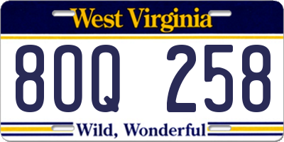 WV license plate 8OQ258