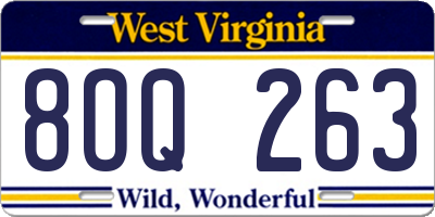 WV license plate 8OQ263