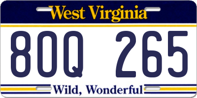 WV license plate 8OQ265